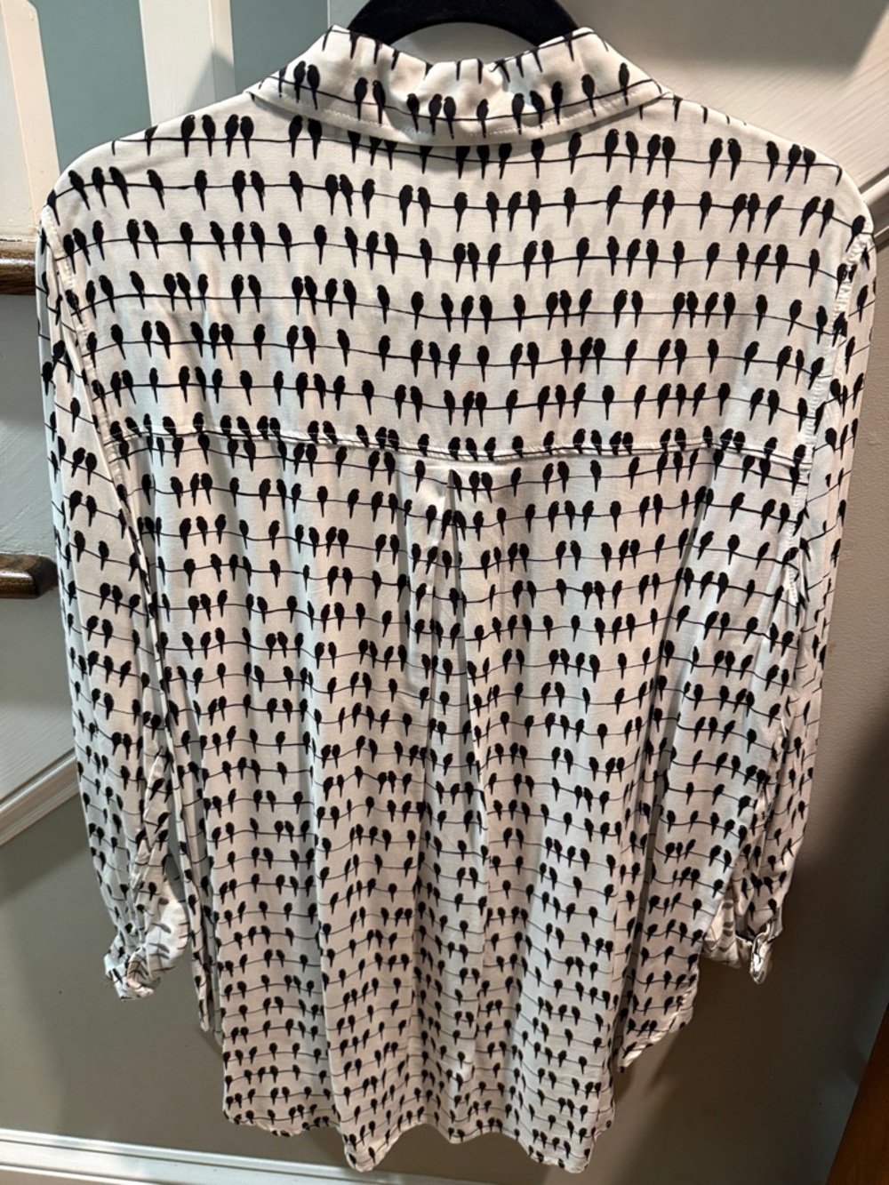 Jane and Delancey Black and White Bird-Print Button Shirt - Picture 3 of 5